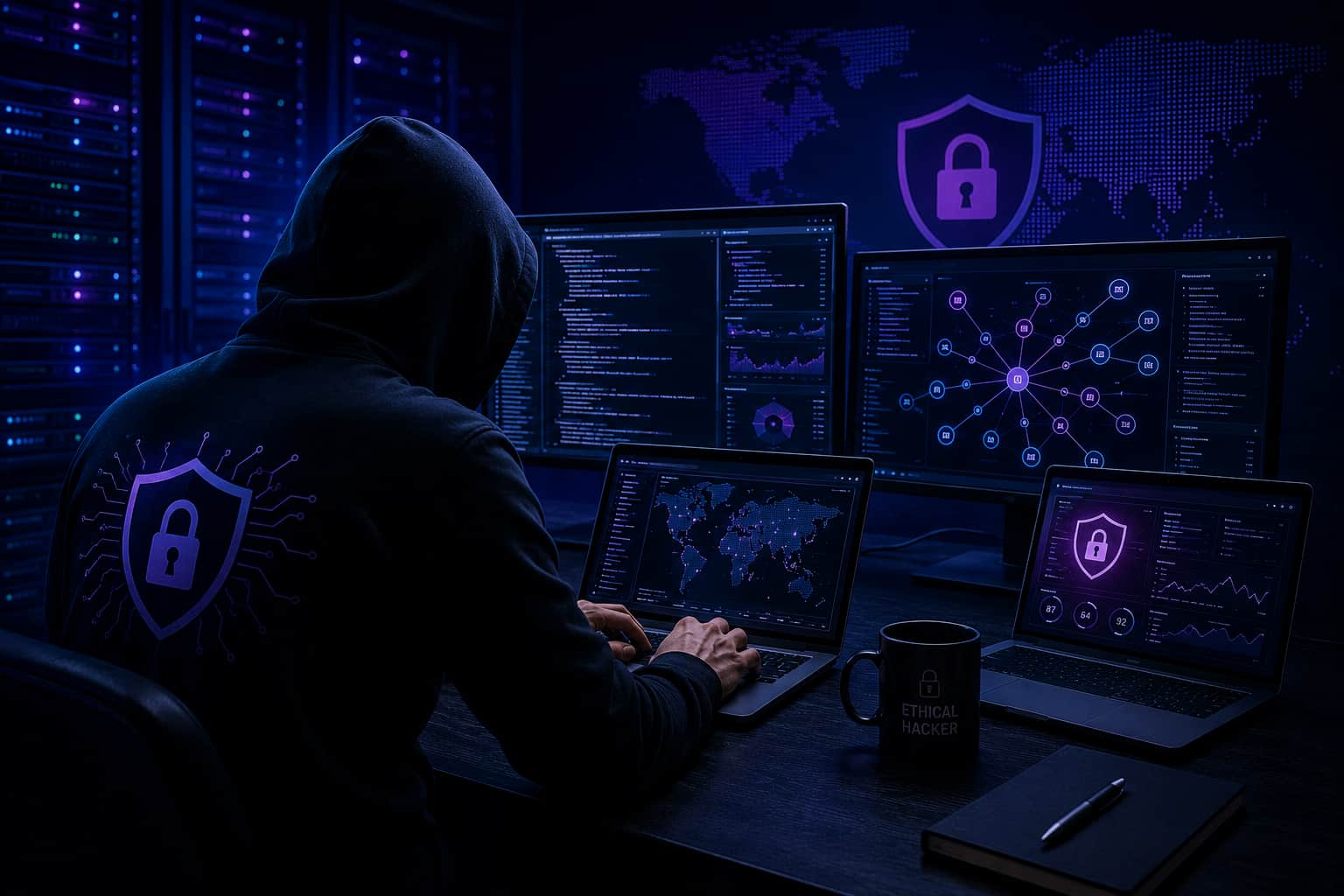 Hacker éthique privé réalisant une cyber-investigation et analyse de sécurité informatique OSINT